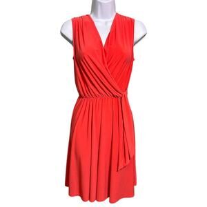 Nik and Nash Surplice Dress Womens Small Coral Sleeveless ALine Cocktail Capsule